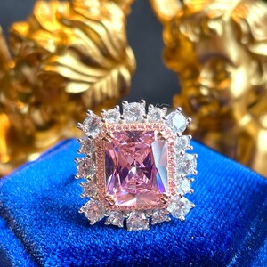 10ct Super Luxury PINK Diamond Halo Ring, Exquisite Vintage ART DECO Floral Style, Party Queen Ring, Engagement Floral Beautiful Unique S925