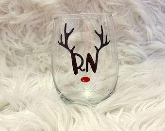 Nurse Rudolph Wine Glass, RN Gift