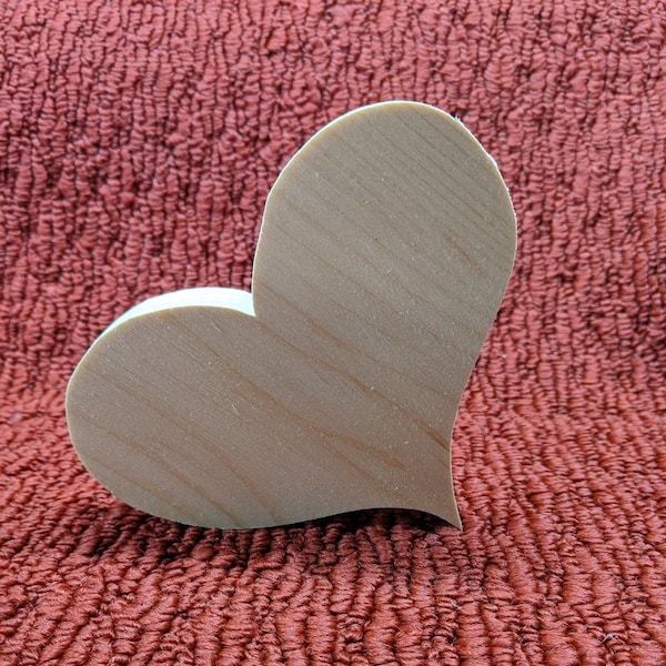 wood angled heart, 5" tall, 6" wide, 3/4" thick