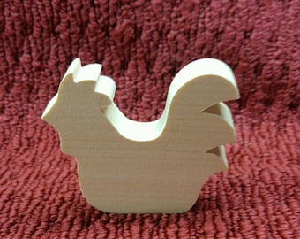 wood rooster 3 1/4" tall and 3 1/2" wide, 3/4" thick