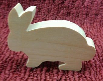 Hand Cut Wooden Rabbit: Craft or Party Decor. 3" tall, 4" wide