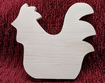 wood 6" tall rooster, 7" wide, 3/4" thick