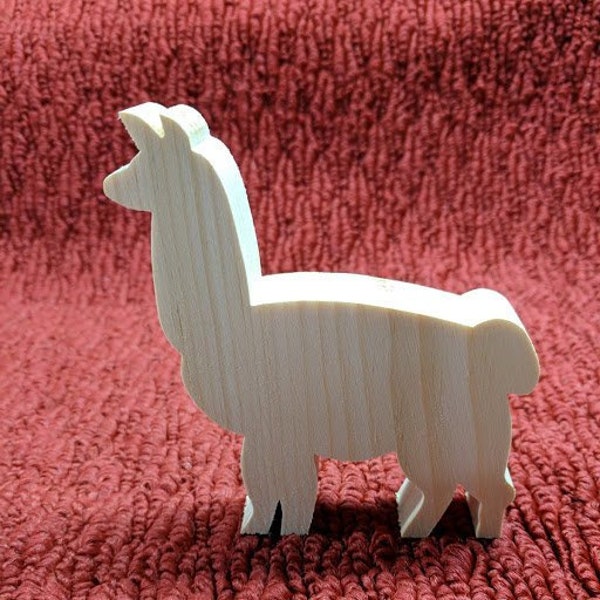 wood llama, 4 1/2" tall, 3 1/2" wide, 3/4" thick