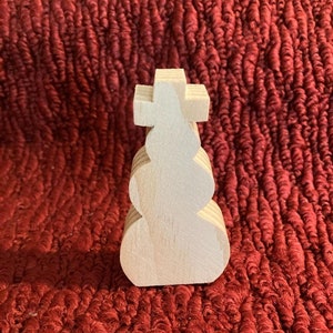 wood snowman, 3" tall, 1 1/2" wide, 3/4" thick