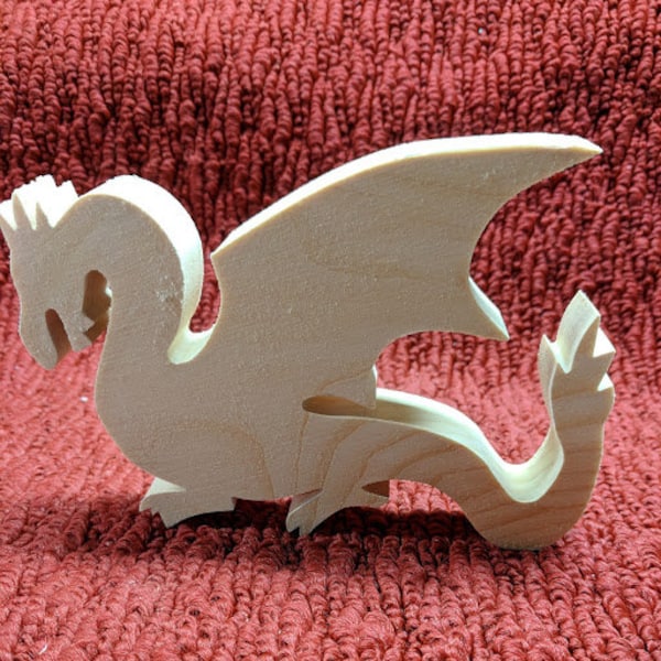 wood dragon, 4" tall, 6" wide, 3/4" thick