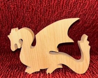 wood dragon, 4" tall, 6" wide, 3/4" thick