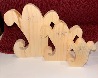 wood ghosts, 6", 4 1/2", and 3" tall, 3/4" thick