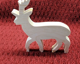 wood deer, 8" tall,  7" wide, 3/4" thick