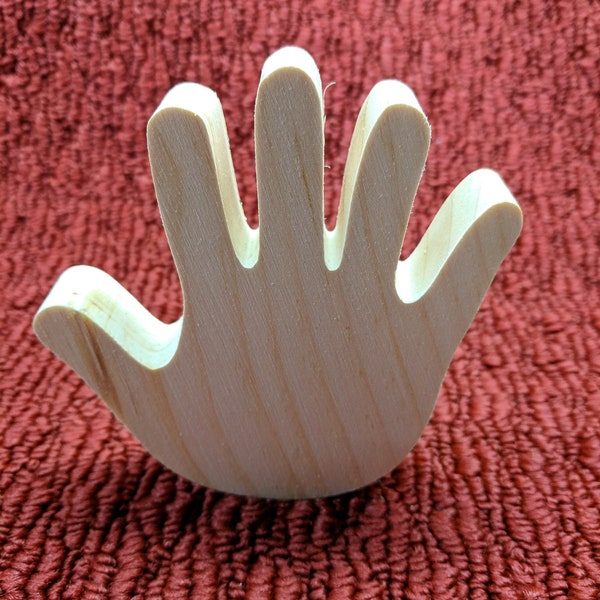 wood hand, 4 1/2" tall, 4 1/2" wide, 3/4" thick