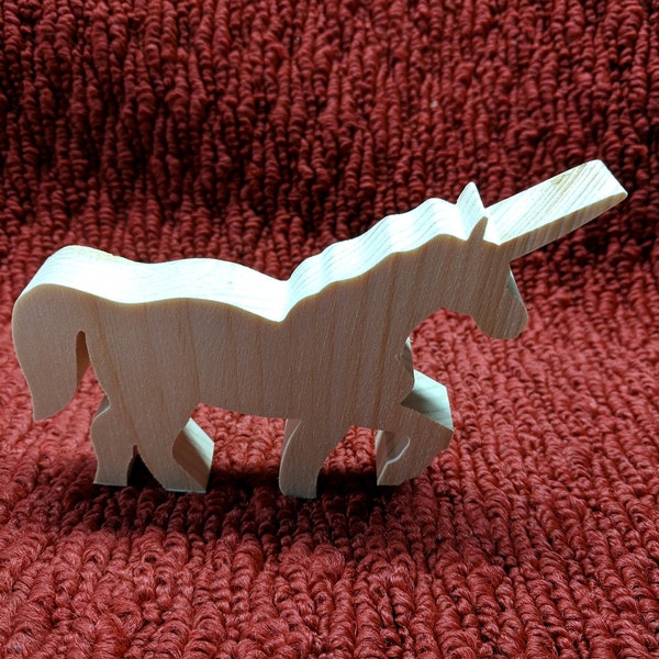 wood unicorn, 3 3/4" tall, 5 1/2" wide, 3/4" thick