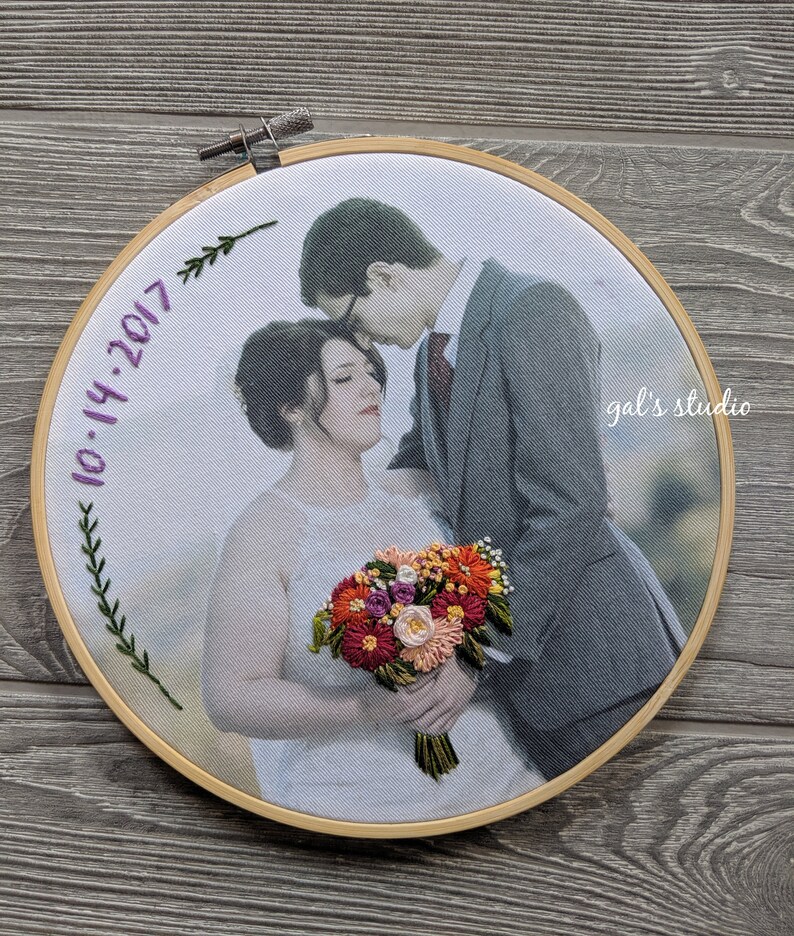 Wedding Bouquet Embroidery Couple Portrait Personalized 2nd | Etsy