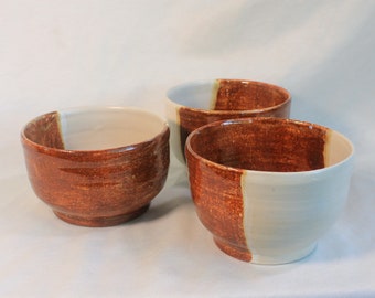 Matte White and Burnt Orange Bowls - Individuals OR Set of 3