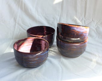 Red and Purple Stoneware Bowls - Individuals OR Set of 4