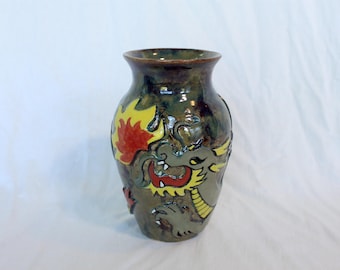 Green Dragon Stoneware Vase