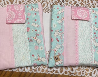 Bunnies and flowers quilted book sleeve/cover