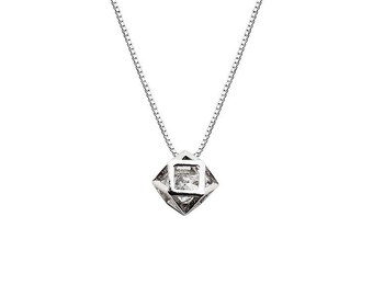 Sterling Silver necklace diamond crystal multifaceted diamond shaped necklace Cute Jewelry, Simple Necklace, Friends Gifts, Dainty Necklace