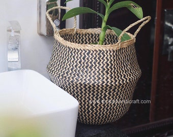 Natural Seagrass Belly Basket - Bohemian Storage For Home Decor, Plants & More