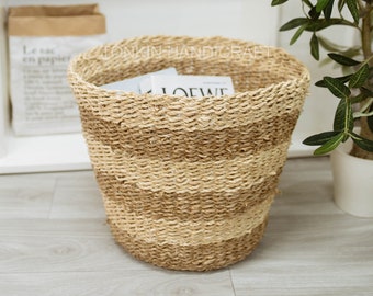 Round Seagrass Baskets, natural weave basket Handicraft Storage, woven basket Decor Storage Basket Holder Container