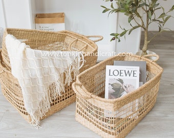 Floppy rectangular Seagrass Baskets, natural weave basket Handicraft Storage, woven basket Decor Storage Basket Holder Container
