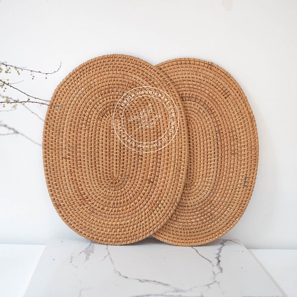 Rattan Placemat, Round Placemats, Woven Tablemats, Handmade Placemat, Braided Mat Heat Hot Insulation, Decor Table Top Tablewares