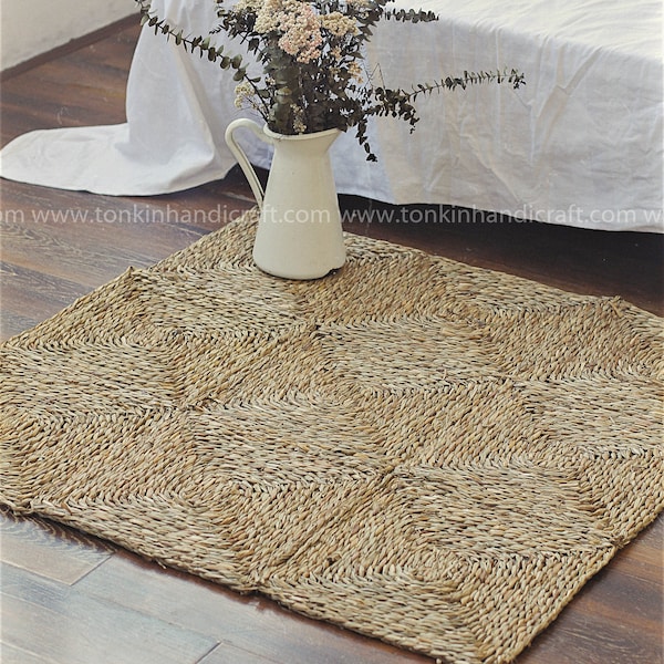 Hand Woven Natural Square Wicker Foldable Rug, natural weave wicker seagrass basket, Handicraft, Vintage Decoration,Housewarming