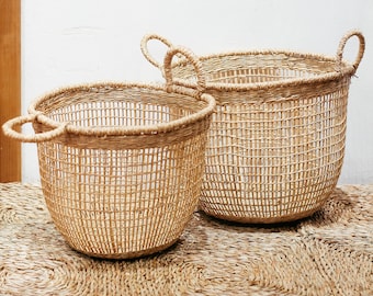 Set of 2 Floppy Seagrass Baskets, Natural Weave Basket Handicraft ...