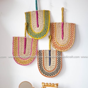 seagrass handmade woven fans Wall-hanging decoration, handmade, Vintage natural Decor Top Hand Woven Fan with Wrapped Handle