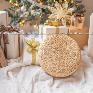 Braided Hand Woven Natural water hyacinth Round Cushion Ottoman, weave wicker,Vintage Decoration Housewarming gift Floor Footrest handicraft