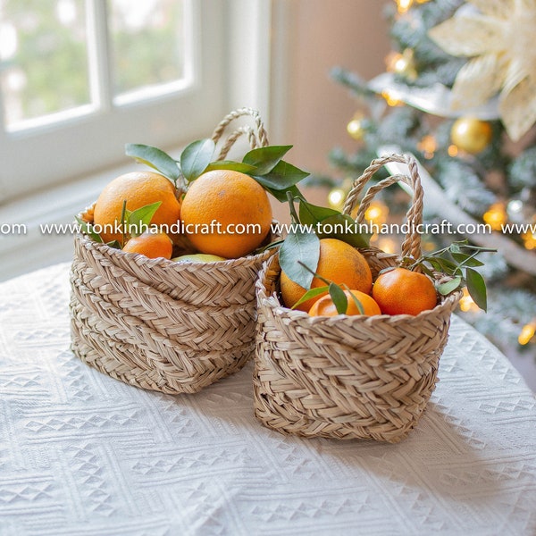 Set of 2 Seagrass Hanging baskets, planter onion natural weave basket Storage woven weaving basket in kitchen Decor Holder Container
