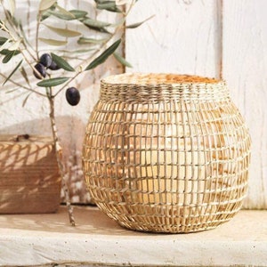 Set of 2 Seagrass Candle Holder, Handwoven Natural candle storage, storage and organization woven weaving Basket Boho Bathroom Living room