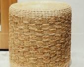 Braided Hand Woven Natural water hyacint jute Round Ottoman, weave wicker,Vintage Decoration Housewarming gift Floor Footrest handicraft