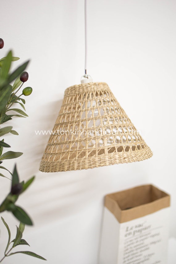 Rotin Tissage Pendentif Lumière Suspension Lampe Vintage Maison