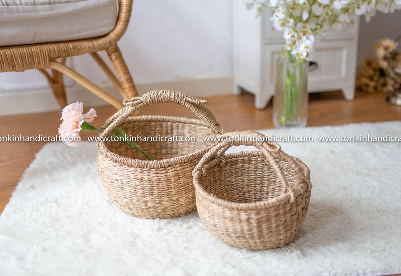 Bonga Seagrass baskets with handle weaving woven basket picnic Etsy