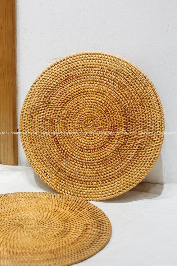 Set of 2 Round Rattan Handmade Placemat Braided Mat Heat Etsy