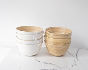 Juego de 2 cuencos de bambú hilado, cuenco de bambú para servir, cuenco para servir pasta o cereales, hermosos platos de bambú, vajilla de bambú, regalo de inauguración de la casa