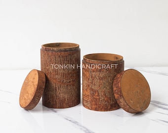 Round Cinnamon Bark Box, Spice jar Holder with lid, Cinnamon Canister, Cinnamon Jar Box for Bathroom/ Kitchen, Spice container holder box