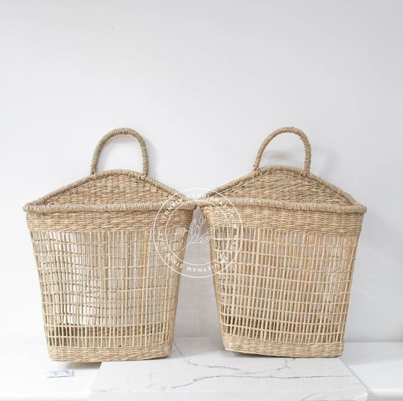 Set of 2 Storage Baskets Seagrass Shelf Small Basket Countertop Storage  Basket Handwoven Natural Basket Coiled Wicker Basket 