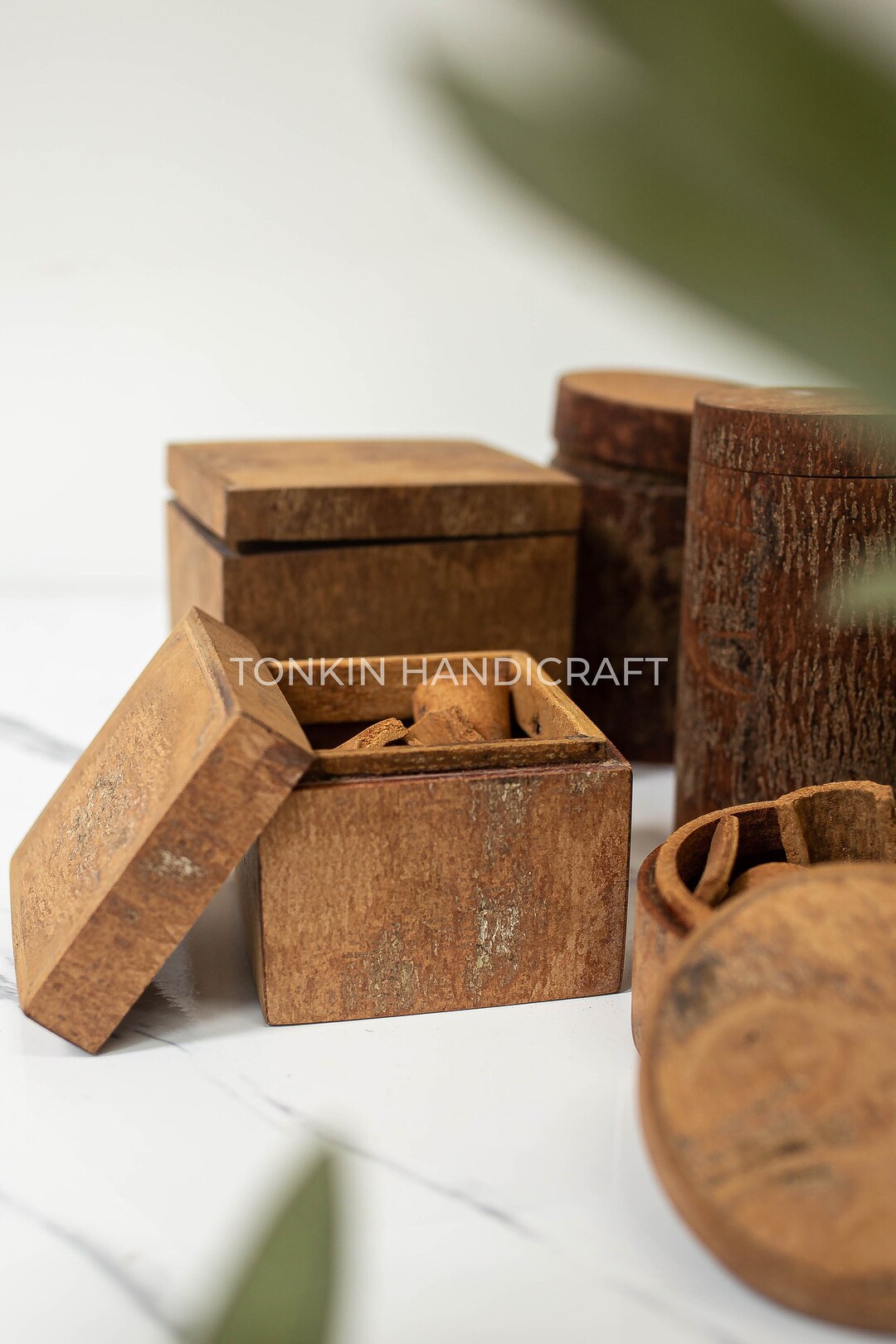 Square Cinnamon Bark Box Spice Jar Holder With Lid Cinnamon Etsy