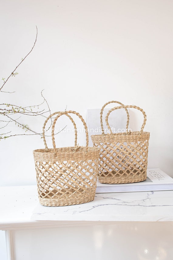 Set 3 cestas cuadradas con asa fibras naturales -Cestos