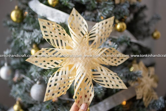 Set of 6 12.2rattan Tree Topper,star Golden Christmas Topper Straw Star Tree  Topper,bamboo Snowflake Christmas Ornament Tree Decoration 