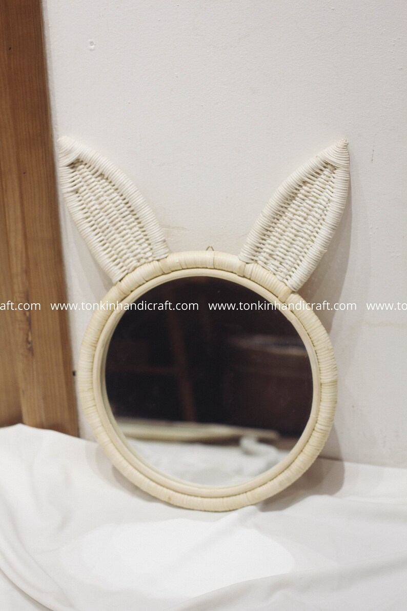 Rabbit Bunny Ears Wicker Rattan/bamboo Round Mirror for Etsy