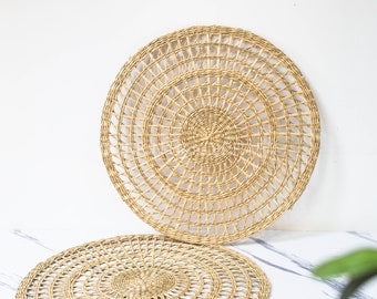 Woven Seagrass Placemat, Braided Mat Heat Resistant Hot Insulation, Vintage natural Decor Table Top Tablewares, Rustic decor