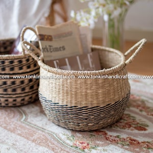 CHAD Seagrass handmade basket natural weave storage & handle Handicraft Vietnam Vintage Storage Basket woven natural basket Decor Holder