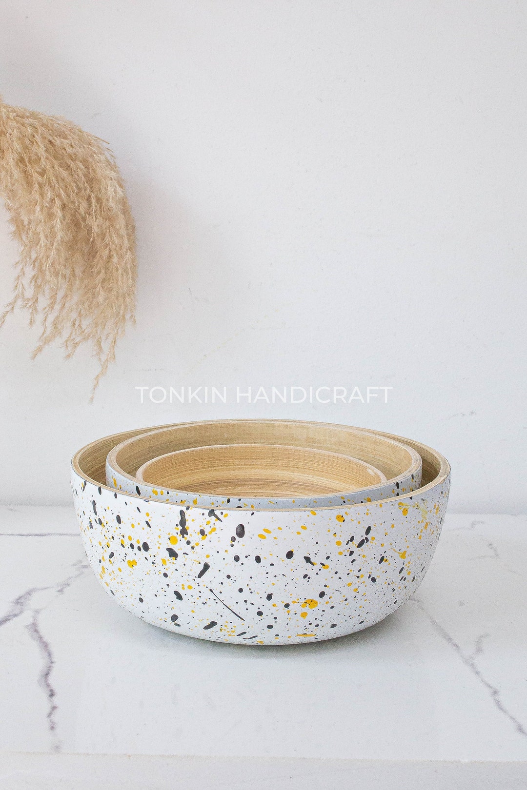 Set of 3 Spun Bamboo Bowl, Bamboo Dinnerware,handspunbamboo Bowl