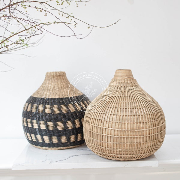 Seagrass Flower Vase, Wrapped Seagrass Wicker Vase, Seagrass woven holder, natural weave seagrass wicker, Handicraft container