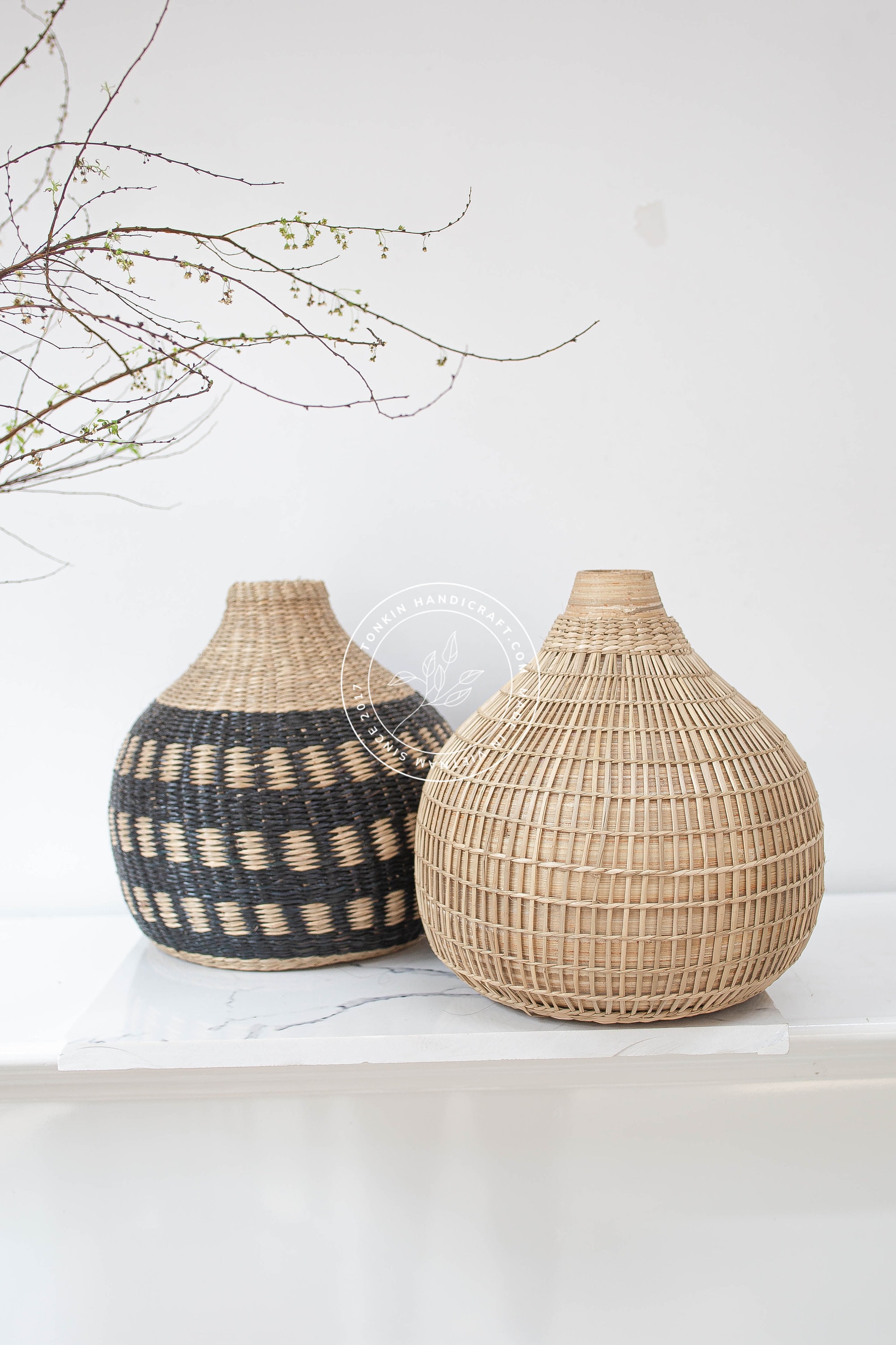 Seagrass Flower Vase Wrapped Seagrass Wicker Vase Seagrass Etsy