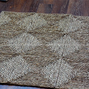 Hand Woven Natural Square Wicker Foldable Rug, Natural Weave Wicker ...