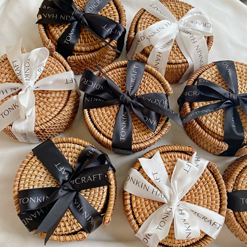 Set of 6 rattan coasters, Handmade Teacup Coasters Creative Gift for Kitchen Table Drinks Desk Office Hot for Drinks Round Natural Coasters image 6