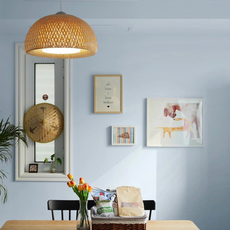 Bamboo Woven Pendant Light – Vietnamese Style Ceiling Lamp, 3 Shapes Available, E27 Socket, 12W LED Bulb Included, For Restaurant, Living Room, Bar