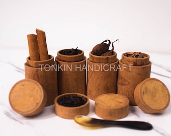 Round Cinnamon Bark Boxes, Spice Jar Holder with lid, Cinnamon Canister, Cinnamon Jar for Bathroom Kitchen container holder box